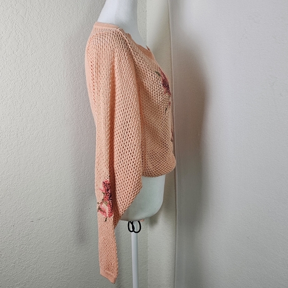 Anthropologie Pilcro Open Knit Dolman Sleeve Embroidered Floral Sweater  XXS - Picture 4 of 13